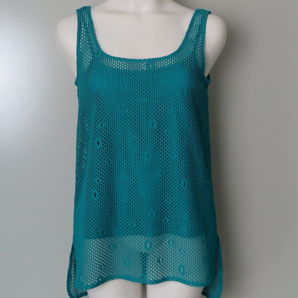 NWT W By Worth New York Deep Tidal Teal Crochet Overlay Top Size 8 MSRP $228